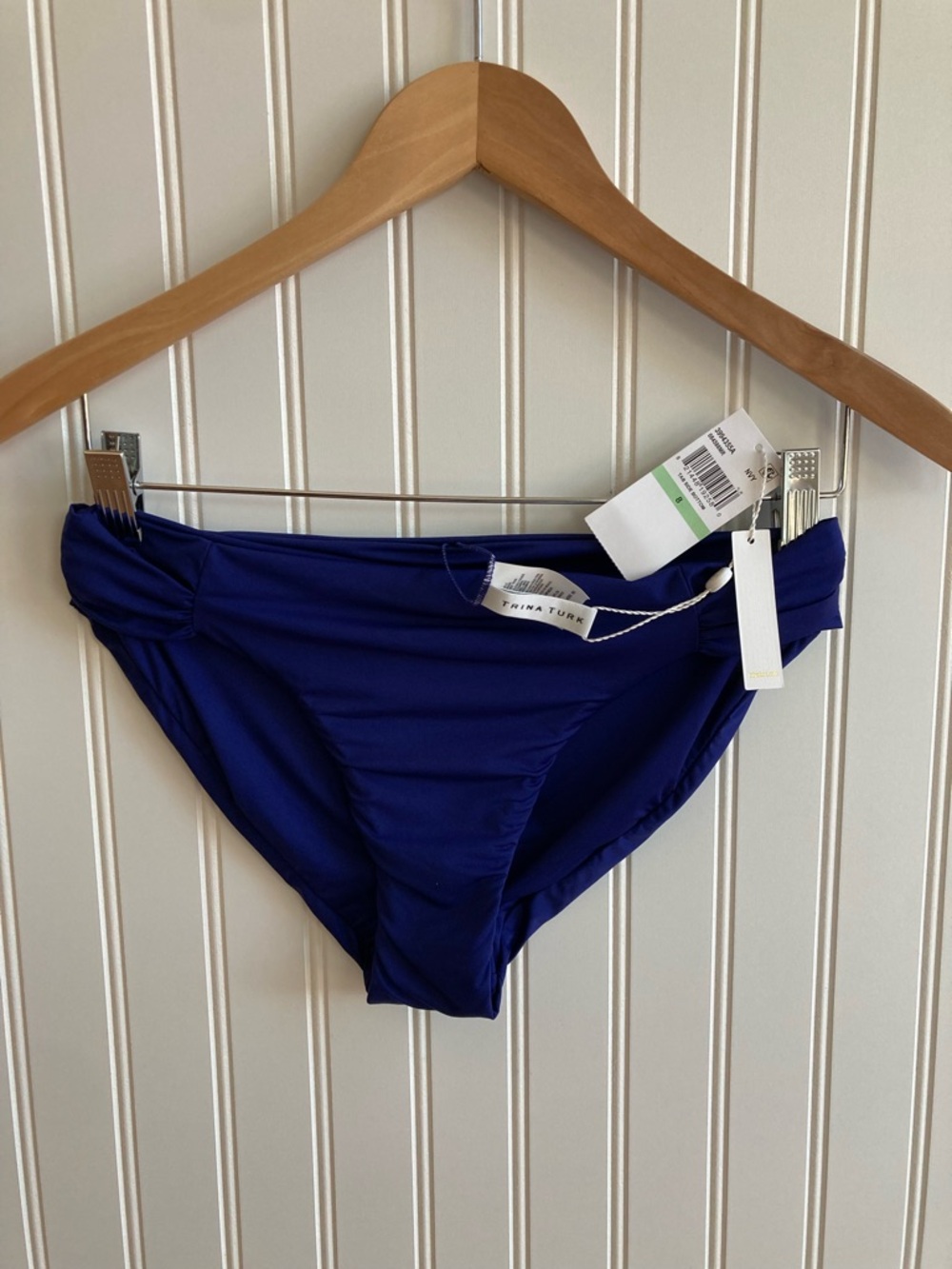 Trina Turk Bikini Bottom Womens 8 Navy Blue Hipster Tab Side Swimwear NWT